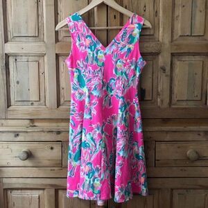 Lilly Pulitzer Womens Size XS Dahlia Dress Dragonfruit Toucan Can VNeck Hot Pink